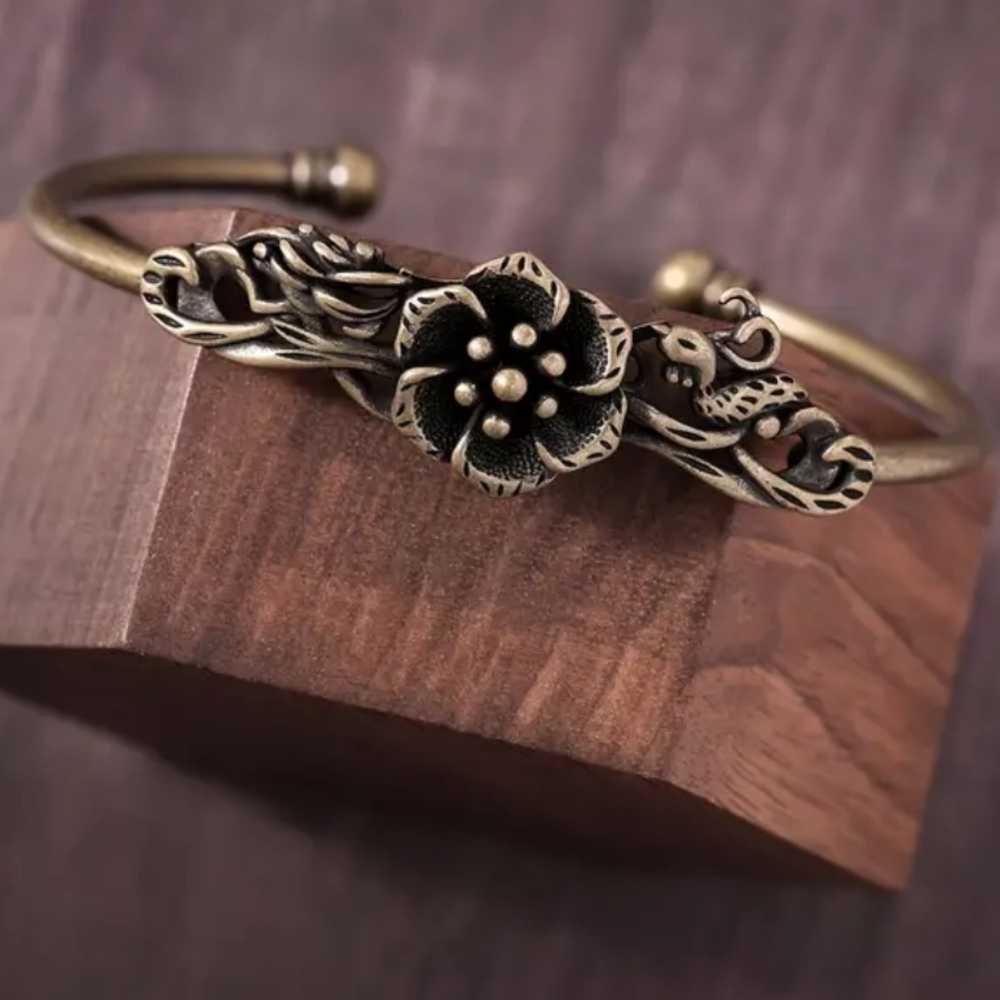Antique Gold Copper Plated Floral Bracelet